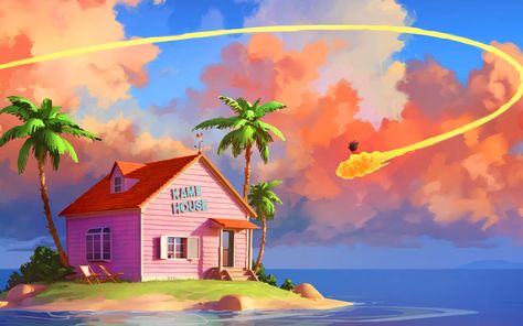 Kami House Dbz, Kame House Wallpaper, Kame House, 1366x768 Wallpaper, Dbz Wallpapers, Dragon Ball Tattoo, House Wallpaper, Dragon Ball Painting, Tapestry Wall Art