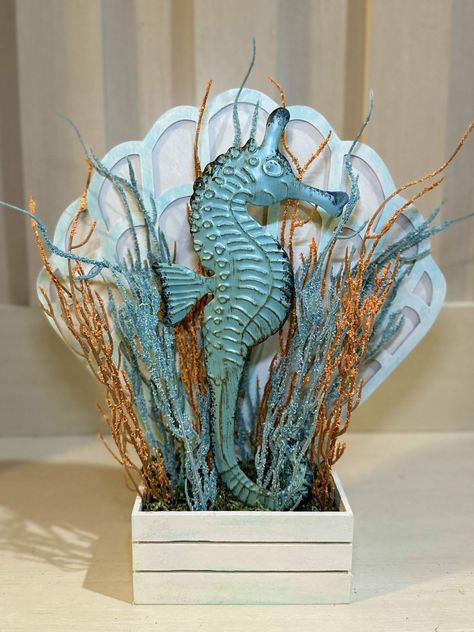 26 Coastal Dollar Tree Crafts for Sunny Shore Living - Crafty Beach Dollar Tree Nautical Diy, Sea Dollar, Metal Seahorse, Planter Box Diy, Seahorse Crafts, Dollar Tree Diys, Diy Beach Decor, Crafting Corner, Shell Planter