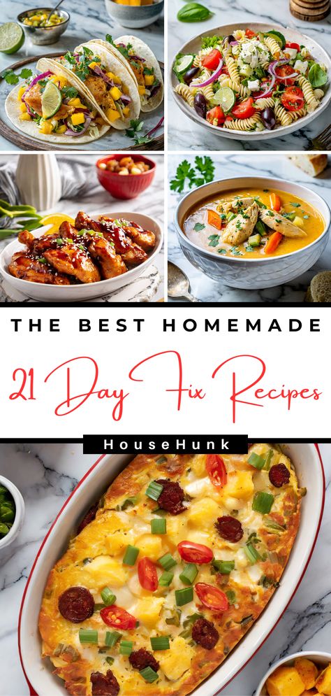 21 Day Fix Recipes You'll Love (No Takeout Needed!) - House Hunk 21 Day Fix Crockpot Soup, 21 Day Fix Summer Recipes, 21 Day Fix Dinner Recipes, Quick Tacos, 21 Day Fix Recipes, Comforting Casseroles, Fixate Recipes, 21 Day Meal Plan, Chicken Salad With Apples