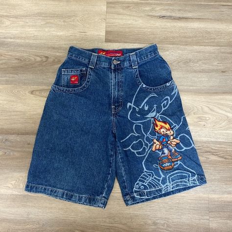 Denim & Flower | Bottoms | 203 Vintage Flamehead Denim Shorts | Poshmark Custom Jorts Men, Jorts With Patterns, Custom Jorts, Jnco Flamehead, Y2k Punk Fashion, Toro Inoue, Printed Pants Style, Vintage Jean Shorts, Blue Shorts Men