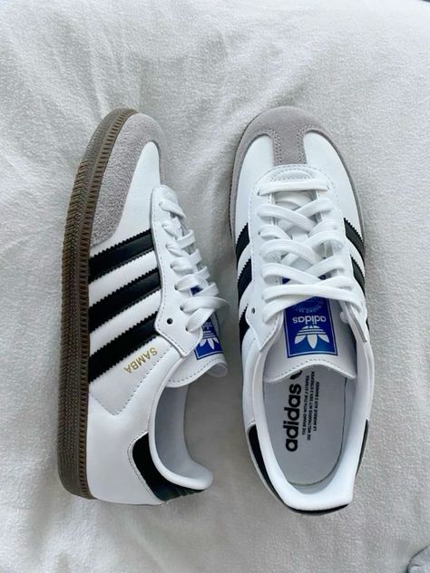 a black and white must have Samba Shoes, Pretty Sneakers, Dr Shoes, Pretty Shoes Sneakers, Shoes Outfit Fashion, Adidas Shoes Women, Shoe Wishlist, Hype Shoes, Girly Shoes