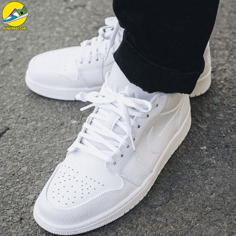 Jordan 1 Low Triple White, Air Jordans Shoes, Af1 Shoes, Jordans Shoes, Nike Air Force 1 Custom, Nike Air Jordan Shoes, Brand Sneakers, Nike Air Jordan 1 Low, Unique Sneakers