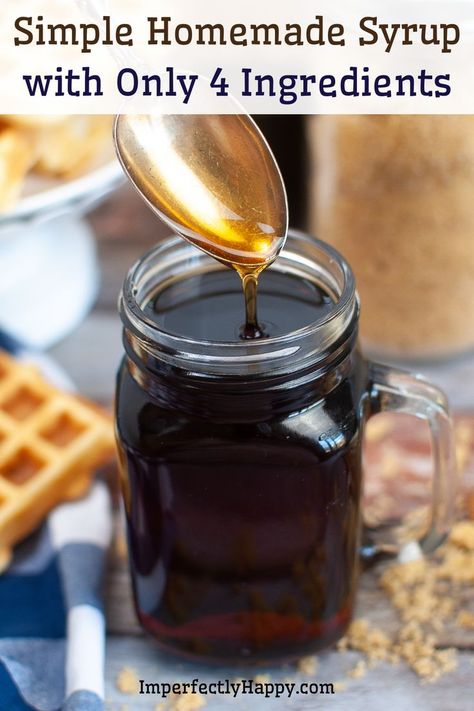 Make your own homemade syrup for pancakes, waffles and French Toast. Simple recipe with only 4 ingredients. Easy Syrup Recipes, Homemade Waffle Syrup Recipe, Pancake Syrup Recipe Homemade, Homemade Syrup Recipe, Pancake Syrup Recipe Easy, How To Make Pancake Syrup, White Syrup For Pancakes, How To Make Syrup For Pancakes, Home Made Syrup