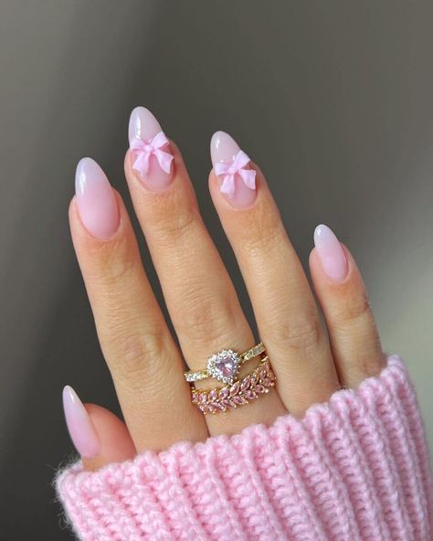 coquette bow nails designs Medium Almond, Nails Medium, Almond Shaped, Girls Nails, Artificial Nails, Purple Nails, Nail Accessories, Cute Acrylic Nails, Holiday Nails