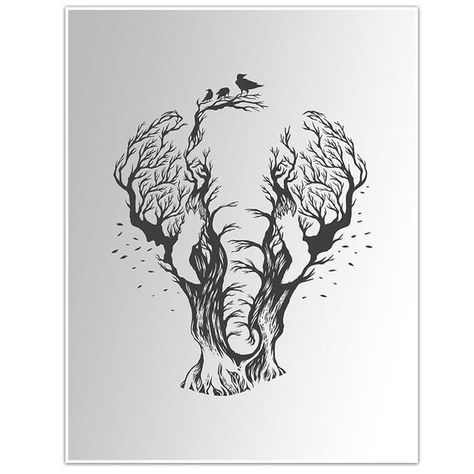 Elephant-Tree-of-Earth - Wall Art by pblast Illusion Kunst, Negative Space Art, Elephant Silhouette, Elephant Tattoo Design, Animal Elephant, Elephant Illustration, Drawing Hair, Space Illustration, Bird Canvas