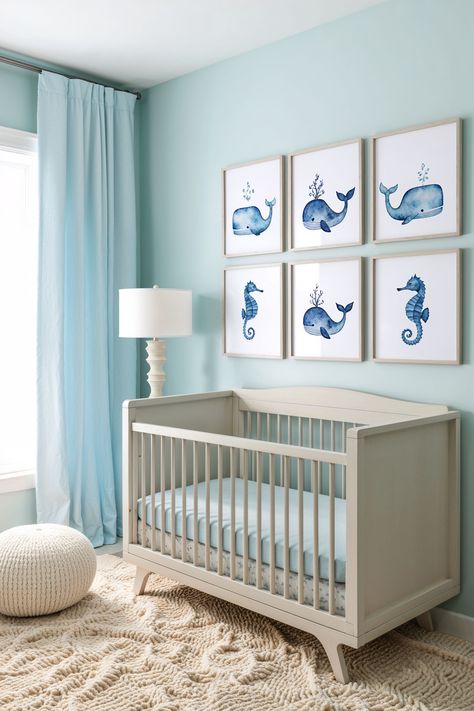 The Ultimate Nursery Checklist: Everything You REALLY Need (and a Few Nice-to-Haves!) Baby Blue Nursery Boy, Nursery Ideas Blue, Underwater Nursery Theme, Blue Girl Nursery, Ocean Nursery Theme, Blue Nursery Girl, Nursery Checklist, Nautical Baby Nursery, Baby Blue Nursery