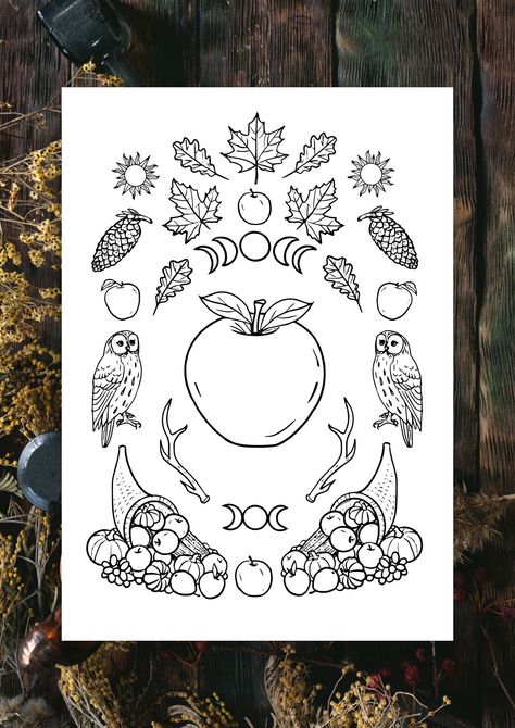 Excited to share this item from my #etsy shop: Mabon Autumn Equinox Colouring Page - Altar Decoration - Pagan Wall Decor - Wiccan Artwork Mabon Coloring Pages, Wiccan Artwork, Mabon Art, Pagan Planner, Mabon Altar, Witch Coloring Pages, Flower Tattoo Drawings, Wiccan Magic, Pagan Art