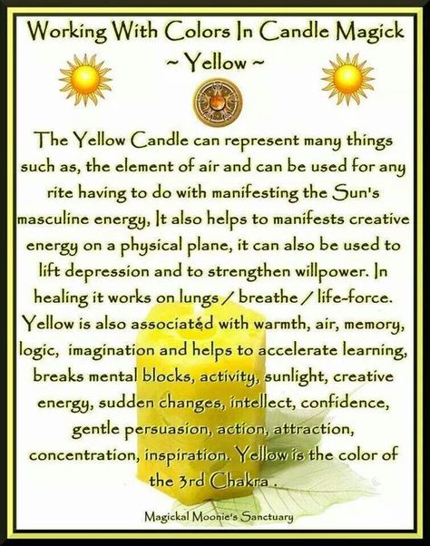 Working With Colors In Candle Magick - Yellow Yellow Candle Magic, Candle Magik, Candle Meaning, Candle Color Meanings, Candle Magic Spells, Witchcraft Candles, Spa Candle, Yellow Candles, Magick Spells