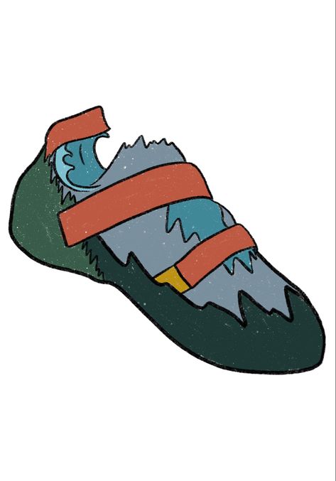 Original art by Peyton Todd (@peytonthedesigner on Instagram) found on Redbubble @peytonmtodd Climbing Shoes Illustration, Climbing Shoes Drawing, Pottery Painting Ideas Easy, Climbing Art, Rock Climbing Shoes, Clothes Embroidery, Simple Hand Embroidery Patterns, Climbing Clothes, Shoes Illustration