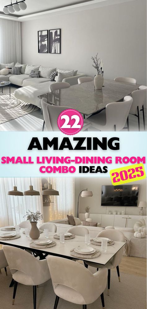 Discover creative ways to design small living-dining room combos that blend aesthetics with practicality, ensuring every inch of your space works beautifully. Styling A Small Living Room And Dining Room, Dividing Dining Room From Living Room, Kitchen Living Dining Room Combo, Sofa In Dining Room Ideas, Small Dining And Sitting Room Combo, Large Living Room Dinning Room Layout, Small Dining And Living Room Ideas, Open Living Room Dining Room Layout, Dining Room Next To Living Room