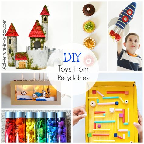 DIY Toys for Kids from Recyclable Materials Toy From Recycled Materials, Diy Recycled Toys, Babble Dabble Do, Art Recipes, Recycled Toys, Library Programming, Awesome Gadgets, Building Things, Diy Toy Storage