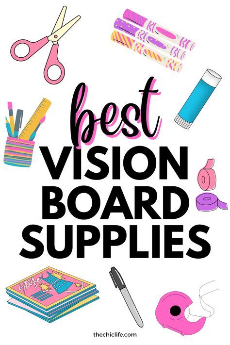 Wondering what supplies do I need to make a vision board? I've got you! Click for my vision board supplies list (for both digital and physical vision boards). I'm sharing my favorite vision board supplies products. I also cover where to get vision board supplies. #visionboard #manifestation #lawofattraction Dollar Tree Vision Board Ideas, Vision Board Gift Ideas, Vision Board For Job, Physical Vision Board Ideas, Diy Vision Board Ideas Creative, Vision Board Items, Goal Board Aesthetic, Vision Board Supplies And Materials, Make A Vision Board