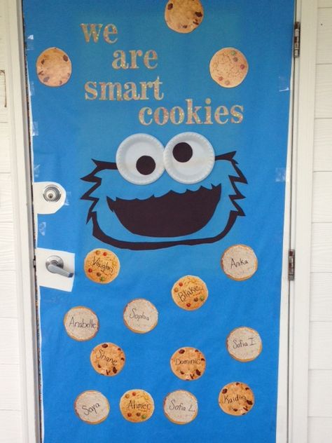 Lookie, lookie, lookie, me sees me has new batch of smart cookies                                                                                                                                                                                 More Summer Door Decorations Classroom, Infant Classroom Decorations, Back To School Classroom Door, Monster Classroom, Summer Door Decorations, Preschool Door, Classroom Door Displays, Preschool Back To School, Classroom Door Decorations