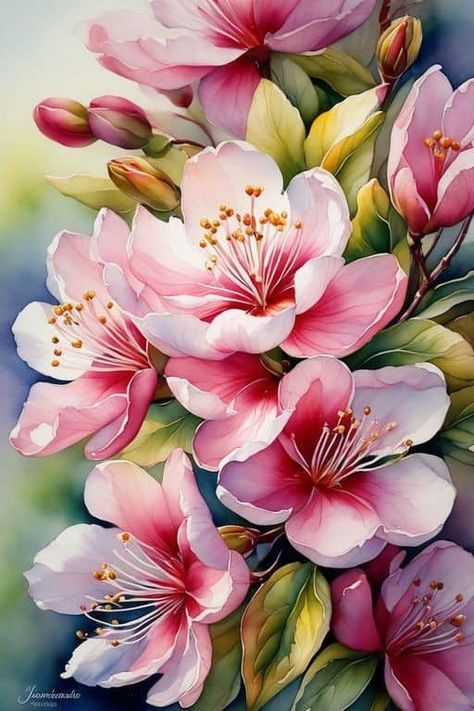 Flower Paintings On Canvas, Art Floral Japonais, Pink Floral Painting, Flowers Composition, Diy Diamond Art, Abstract Flower Art, Flower Painting Canvas, Canvas Painting Designs, Blossoms Art