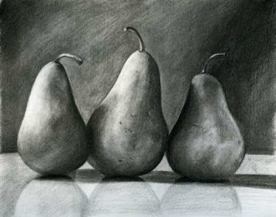 A Painting a Day by Joy Argento: THREE PEARS Charcoal Drawing Still Life Sketch, Fruits Drawing, Art Charcoal, Charcoal Sketch, Object Drawing, Charcoal Art, Still Life Drawing, Still Life Art, Charcoal Drawing