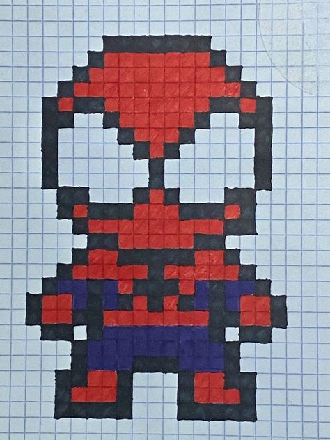 Spiderman Pixel Art, Peter B Parker, Art Spiderman, Square Drawing, Spiderman Theme, Spiderman Drawing, Piskel Art, Spiderman Art Sketch, Graph Paper Drawings