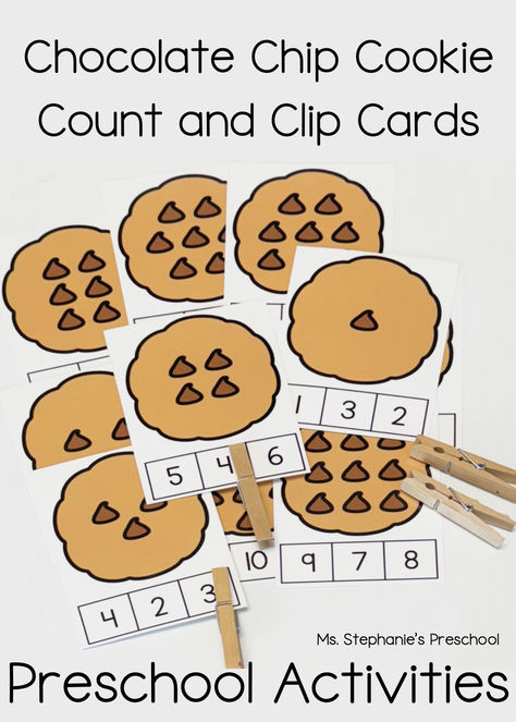 Chocolate Chip Cookie Count and Clip Cards Cookie Fine Motor Activities, Cookie Preschool Activities, Cookie Activities, Math Shapes, Preschool Director, Shapes Craft, September Crafts, Cognitive Activities, Letter Recognition Activities