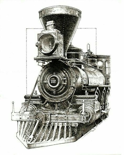 Train Tattoo, Train Drawing, Flowers Mandala, Old Steam Train, Railroad Art, Steam Engine Trains, Train Art, Train Pictures, Desenho Tattoo