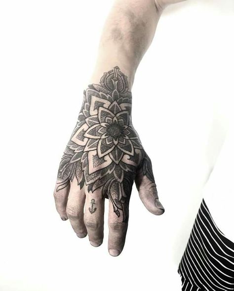 A tattoo for both men and women.  #tattoos #uniquetattoo #tattoosformen #tattoosforwomen Mandala Finger Tattoo Men, Back Of The Hand Tattoo Men, Hand Tattoos Geometric, Mandala Tattoo On Hand For Men, Mandala Hand Tattoos Men, Back Hand Tattoo Men, Tattoo For Hand Men, Hand And Finger Tattoos Men, Hand Tattoo Designs Men Ideas