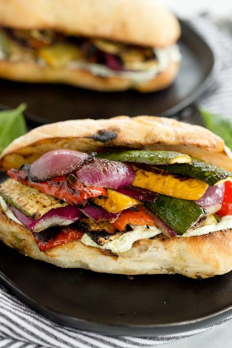 Vege Sandwiches, Grilled Sandwich Recipes, Vegetable Sandwiches, Basil Goat Cheese, Vegetable Couscous Salad, Awesome Sandwiches, Goat Cheese Spread, Grilled Vegetable Sandwich, Vegetarian Grilling Recipes