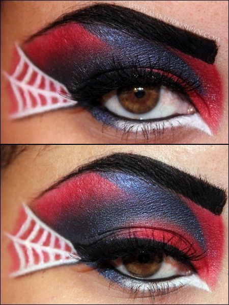 Spiderman Spider Man Eye Makeup, Spiderman Makeup, Indigo Eyes, Spiderman Theme, Makeup Inspired, Brown Eyed Girls, Theme Dress, Halloween Make Up, Amazing Spider Man