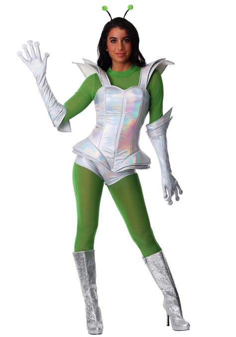 PRICES MAY VARY. Mesh Zipper closure Size: X-Small PRODUCT INCLUDES: This Adult Galactic Alien Babe Costume comes with a mesh top, mesh leggings, top, shorts, a pair of gloves, and a pair of antennas. FROM THE FUN COMPANY: Costumes are the name of our game and we work hard to make our Made by Us costumes with high quality materials and lots of heart so that you can get the costume experience you want for Halloween. DETAILS THAT MATTER: Aliens in pop culture seem to frequently feature green skin Galactic Outfit, Alien Fancy Dress, Alien Dress, Halloween Parejas, Fun Costumes, Alien Costume, Alien Girl, Fancy Dress Outfits, Costume Store