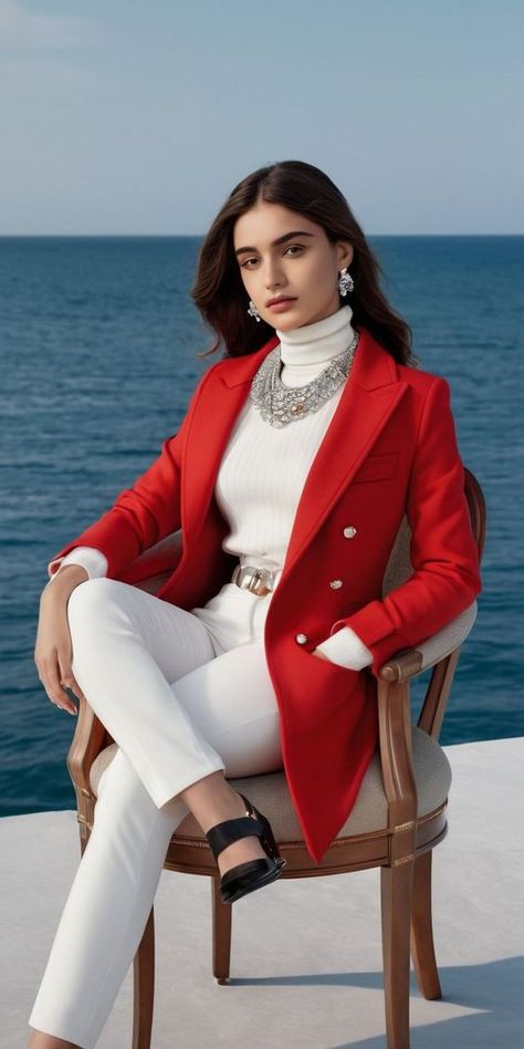 Red And White Christmas Outfit Women, Red And White Outfit Classy, Formal Blazer Outfits For Women, Red Blazer Outfit, Red And White Outfits, Looks Kate Middleton, Health Women, Jacket Outfit Women, Look Office