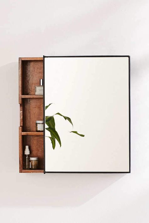 Plymouth Sliding Storage Mirror Mirrors Urban Outfitters, Wood Medicine Cabinets, Mirror Decal, Decor Ikea, Bad Inspiration, Small Space Organization, Modern Moroccan, Small Bathroom Storage, Storage Mirror