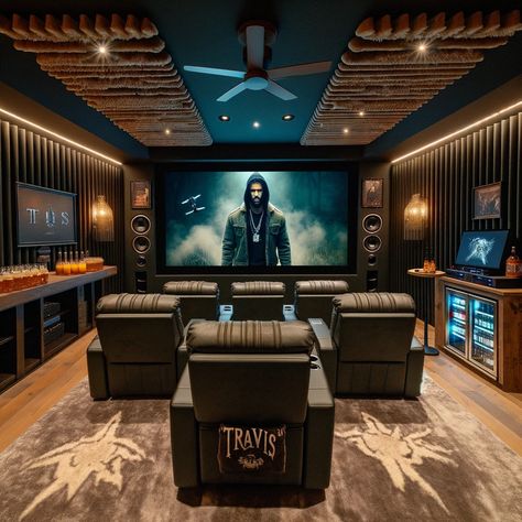 Luxury Movie Theater Home, Movie Theater Basement, Home Theater Design Luxury, Movie Theater Home, Basement Theater Room, Gentleman Decor, Basement Theater Room Ideas, Luxury Movie Theater, Theater Room Ideas