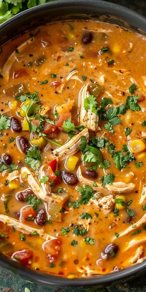 Chicken Enchilada Soup [45 Minutes] - Chasety Shredded Chicken Recipes Soup, Soup Quick And Easy, Soup With Peppers, Carnitas Soup Leftover, Chicken And Enchilada Soup, Thick Chicken Tortilla Soup, Loaded Chicken Noodle Soup, Chili Enchilada Soup, Homemade Soups Chicken