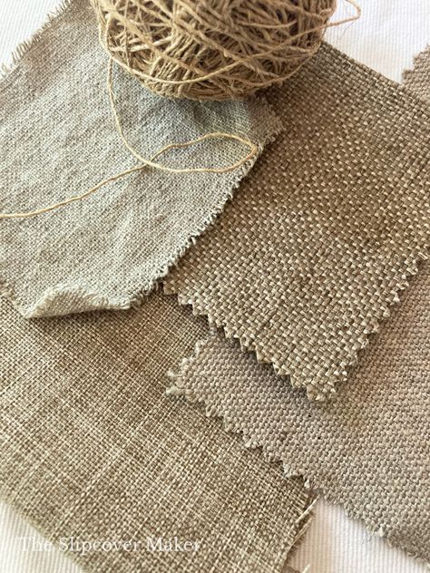 Sewing Cushion Covers, Farmhouse Upholstery Fabric, Ruth Jones, Burlap Chair, Vintage Grain Sack, Custom Slipcovers, Diy Upholstery, Jute Fabric, Slip Covers