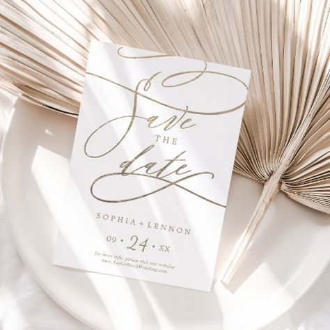 $2.86 | Romantic Gold Calligraphy Save The Date #classicweddingsavethedates #modernweddingsavethedate #summersavethedateannouncement #uniquefancyhandletteringk081 #minimalistbohowhitegoldswirl #whimsicalgoldfoilsparkleflourish #luxuryromanticchampagnegold #elegantfallsavethedate #simplecalligraphysavethedate #ztraditional Save The Date Summer, Summer Save The Date, Save The Date Simple, Elegant Save The Date, Simple Calligraphy, Fancy Hands, Invitation Calligraphy, Gold Calligraphy, Reception Signs