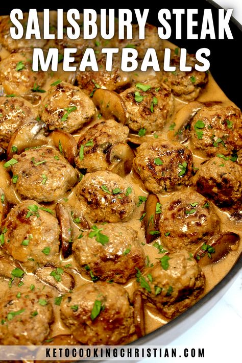 Keto Salisbury Steak Meatballs These tender and delicious Salisbury Steak Meatballs in a rich and creamy mushroom gravy are a classic comfort food turned Keto! #ketomeatballs #lowcarbmeatballs #ketosalisburysteak Keto Salisbury Steak Recipe, Keto Salisbury Steak, Creamy Mushroom Gravy, Salisbury Steaks, Ketogenic Meals, Keto Meat, Salisbury Steak Meatballs, Keto Meatballs, Keto Donuts