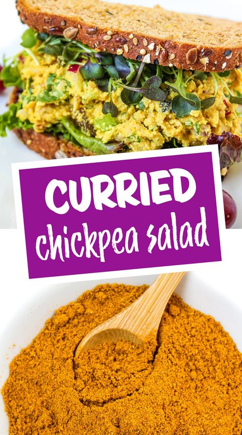 Curried Chickpea Salad (Vegan!) Vegan Chickpea Salad, Curry Chickpeas Salad, Chickpea Salad Curry, Curried Chickpea Salad Sandwich, Curry Chickpea Sandwich, Vegan Chickpea Sandwich Recipes, Chickpea Salad Vegan, Vegan Chickpea Recipes, Chickpea Salad Sandwich