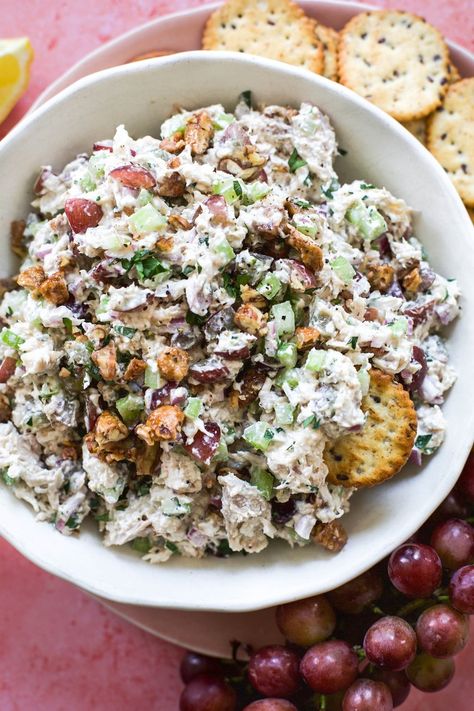 Chicken Waldorf Salad Waldorf Chicken Salad Recipe, Dip With Veggies, Chicken Waldorf Salad, Waldorf Chicken Salad, Autumn Foods, Waldorf Salad Recipe, Waldorf Salad, Leigh Ann, Grilled Steak Recipes