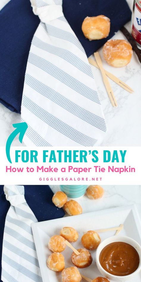 Napkin in a Tie Shape. With Text Reading: How to Fold a Napkin into a Tie for Father's Day. Diy Necktie, How To Make A Tie, Fold A Napkin, Paper Napkin Folding, Cute Craft, Creative Party Ideas, Diy Gifts For Dad, Tie Crafts, How To Fold