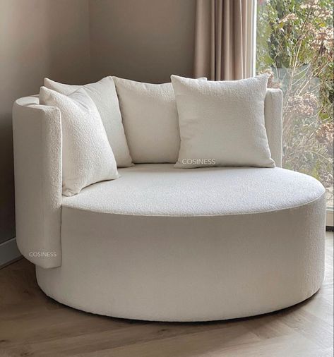 Cream Chair Bedroom, Teddy Chair Living Room, Round Chair Bedroom, Teddy Chair Furniture, Teddy Sofa Living Room, Room Seating Ideas Bedrooms, Room Couch Ideas Bedrooms, Round Chair Living Room, Round Sofa Living Room