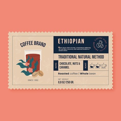 Coffee Packaging Illustration, Coffee Label Packaging, Coffee Packing Design, Design Kemasan, Bourbon Coffee, Ethiopian Coffee, Coffee Label, Adobe Illustrator Graphic Design, Cafe Branding