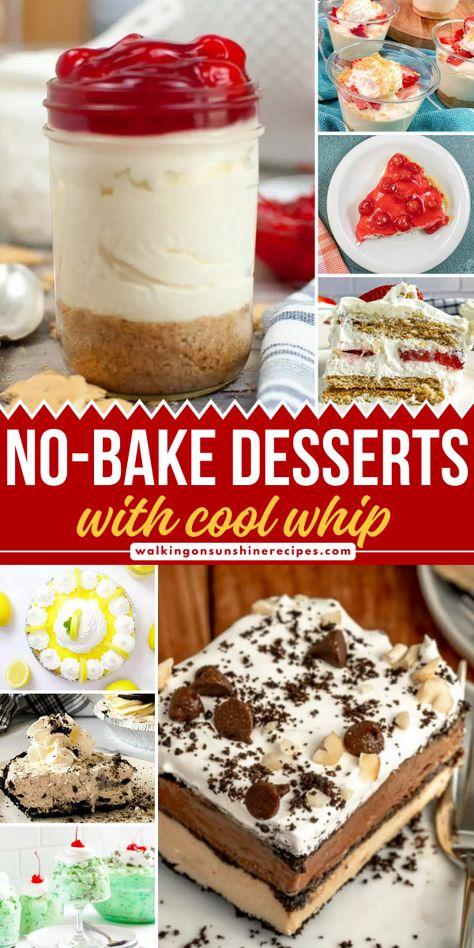 Beat the heat and satisfy your sweet tooth with these irresistible no-bake desserts with Cool Whip! Simple Cool Whip Desserts, Dessert Made With Cool Whip, Whipped Topping Dessert Recipes, Hello And Cool Whip Dessert, Gram Cracker Dessert Cool Whip, Dessert With Whip Cream, Recipes Using Whipped Cream, Easy Recipes With Cool Whip, Quick Easy Cool Whip Desserts