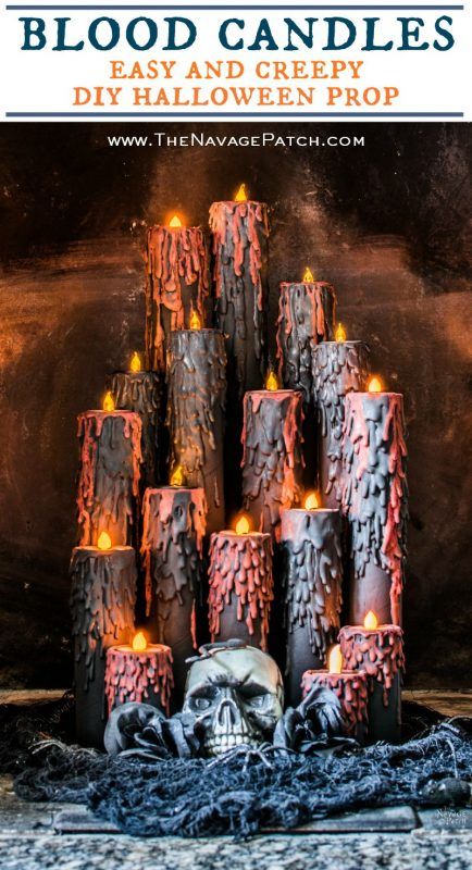 Halloween Blood Candles | DIY Halloween prop | How to make Halloween candles | Upcycled cardboard tubes | Upcycled and Repurposed Halloween decor | #TheNavagePatch #Upcycle #Repurposed #halloweendecorations #halloween #easydiy #DIY #halloweenparty #halloweencrafts #HarryPotter | TheNavagePatch.com Spooky Halloween Candles, Haunted Halloween Party, Blood Candles, Halloween Decor Diy, Halloween Props Diy, Homemade Halloween Decorations, Candles Diy, Make Halloween, Adornos Halloween