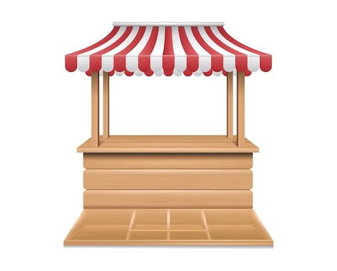 Realistic wooden canopy kiosk with red a... | Premium Vector #Freepik #vector #market-stall #stall #food-stall #street-vendor Food Stall Decoration Ideas Fair, Food Booth Design, Booth Market, Vendor Stand, Stall Decorations, Fair Booth, Wooden Canopy, Market Stands, Design Mockup Free