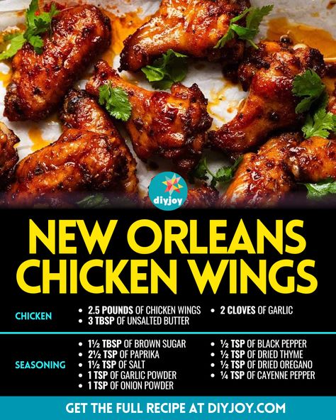 New Orleans Chicken, Thyme Seasoning, New Orleans Recipes, Chicken Wings Recipe, Wings Recipe, Dinner Party Recipes, Party Recipes, Chicken Wing Recipes, Wing Recipes