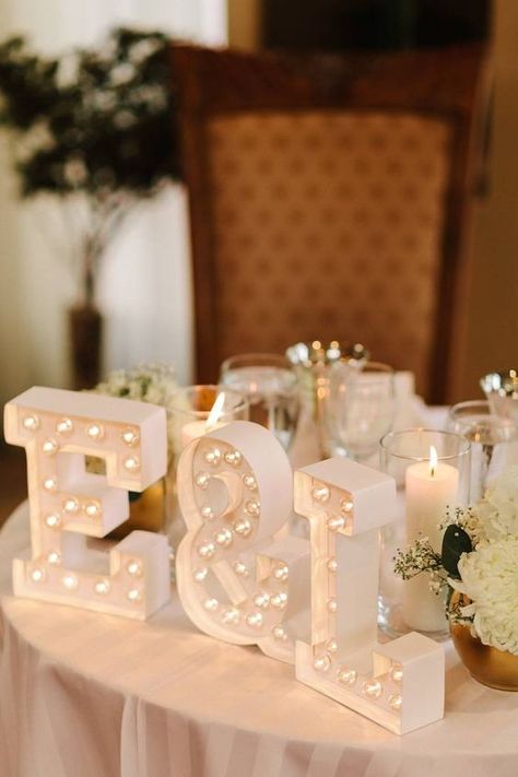 white marquee letters wedding decor / http://www.himisspuff.com/wedding-initials-letters-decor-ideas/8/ Beach Reception Decorations, Beach Wedding Aisles, Wedding Reception Lighting, Beach Wedding Decorations Reception, Lighted Marquee Letters, Fun Wedding Decor, Beach Wedding Flowers, Wedding Initials, Marquee Lights