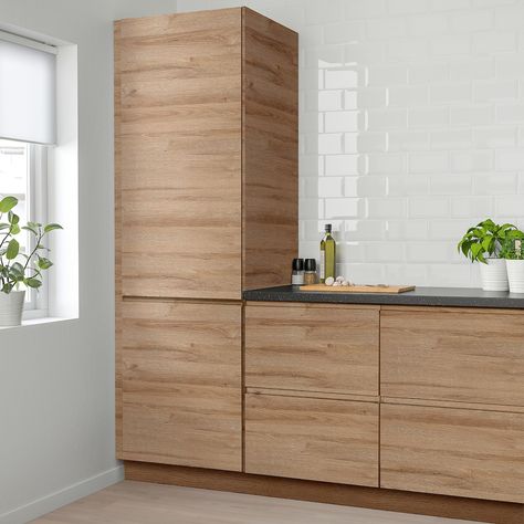 VOXTORP Door, oak effect, 60x80 cm - IKEA Voxtorp Ikea, Ikea Voxtorp, Ikea Island, Ikea 365, Plastic Foil, Kitchen Pantry Design, Plastic Edging, Integrated Handles, Oak Kitchen