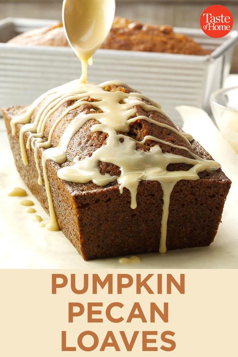 Pumpkin Pecan Loaves, Pumpkin Pecan Loaf, Pumpkin Bread With Pecans, Pumpkin Bread Recipes, Pumpkin Pecan Bread, Loaf Breads, Pumpkin Cakes, Pecan Bread, Pumpkin Treats