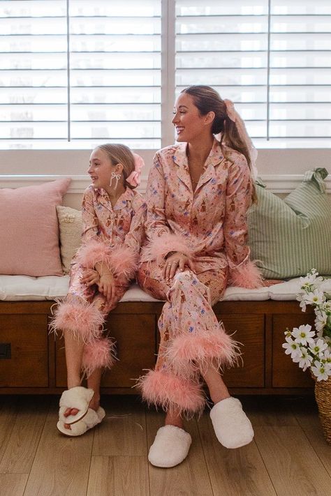 Monogram Christmas Pajamas, Mommy And Me Pjs, Mommy And Me Christmas Pajamas, Mommy And Me Pajamas, Fancy Pj Party, Feathered Pajamas, Women’s Pajama Sets, Christmas Pajamas Outfit, Princess Diaries Birthday Party