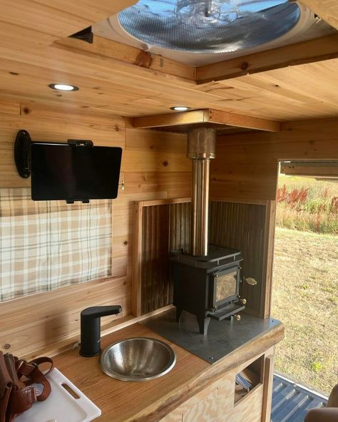 Living the van life dream 🚐✨ Cozy wood stove, stunning mountains, and endless adventures ahead! #VanLife #TinyHome #AdventureAwaits @elijah_chouinard Truck camper is done. I will add shelving and tinker on it here and there, but for the most part It has all it needs. Cargo Trailer Camper, Shepherds Hut, Camper Renovation, Cargo Trailers, Sprinter Van, Truck Camper, Wood Stove, Camper Van, Van Life