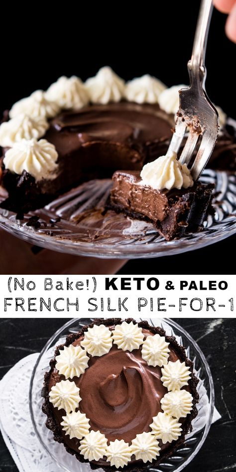 (No-Bake!) Chocolate Paleo & Keto French Silk Pie For-1 #keto #ketorecipes #ketodiet #paleo #dairyfree #chocolate French Silk Pie, Keto Thanksgiving, Silk Pie, Postre Keto, Paleo Sweets, Keto Cake, Fall Cooking, Low Carb Sweets, Paleo Chocolate