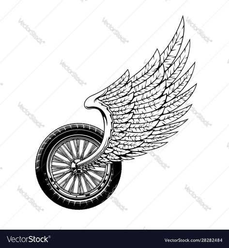 Tire With Wings Tattoo, Motorcycle Angel Wings Tattoo, Winged Wheel Tattoo, Monochrome Tattoo, Tattoo Bike, Logo Moto, Wheel Tattoo, Tire Art, Motorcycle Tattoos