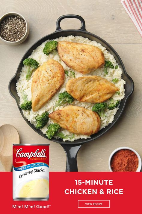 Recipes With Cooked Chicken, Campbell Soup Recipes, Campbells Chicken And Rice, Campbells Soup Recipes, Rice Dinner, Instant Pot Recipes Chicken, Cooked Chicken, Campbell Soup, Chicken And Rice